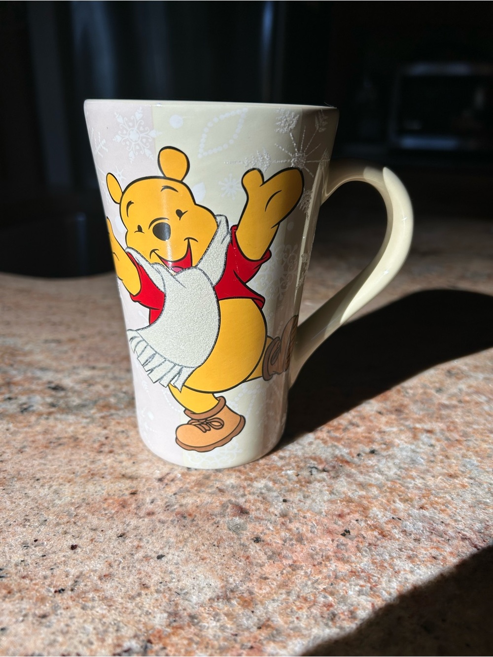 Disney Winnie The Pooh in Scarf Sparkle Shimmer Snowflake Ceramic Mug 16oz 5.50”
